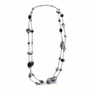 Fairy‎ Goth Beaded Long Double Strand Necklace Dabby Reid Grey Black Glass Resin